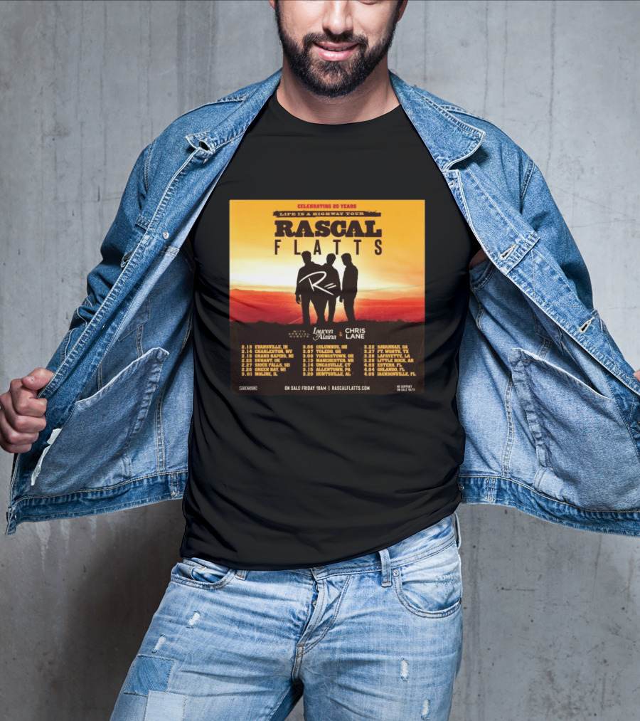 Celebrating 25 Years Life Is A Highway Tour Rascal Flatts Featuring Lauren Alaina Chris Lane T-Shirt