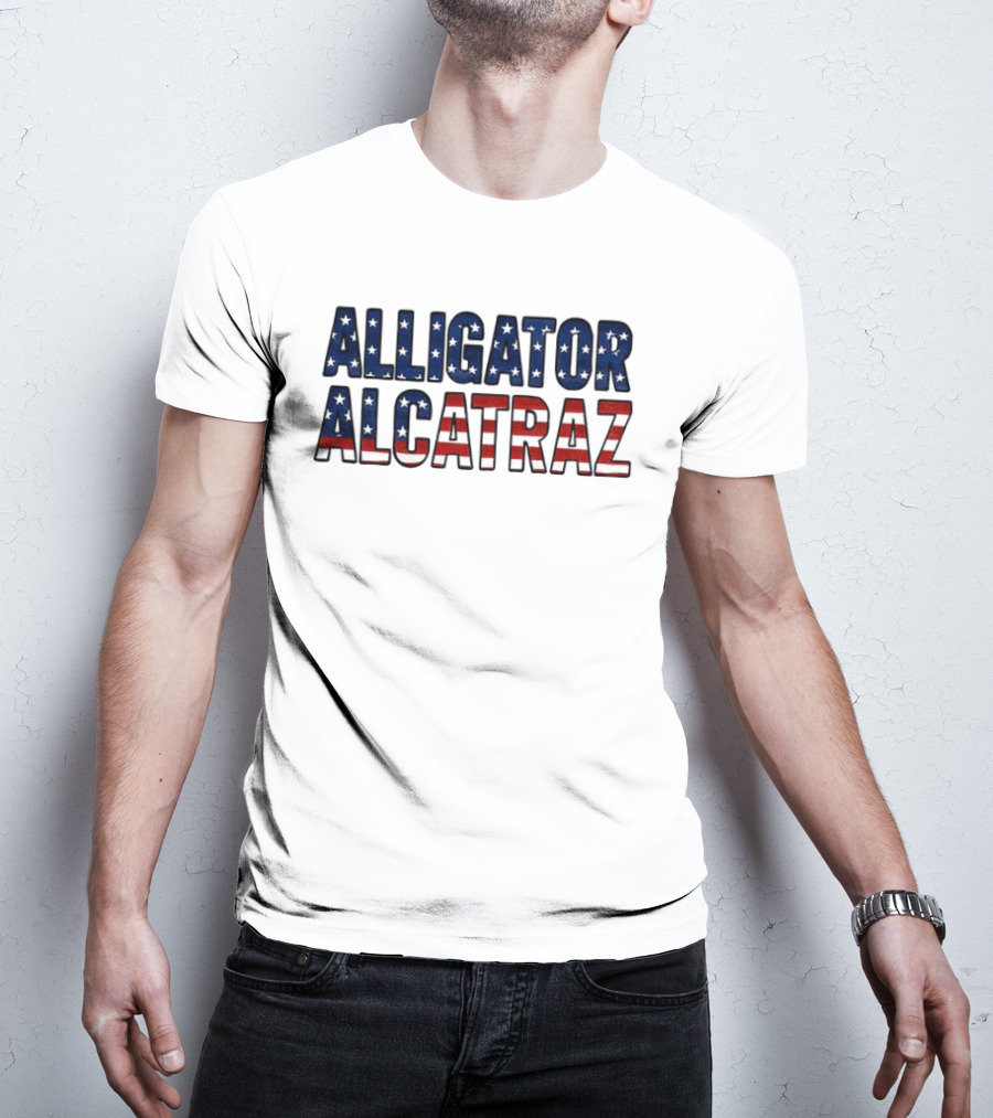 Alligator Alcatraz American Flag Patriotic Stars Stripes T-Shirt