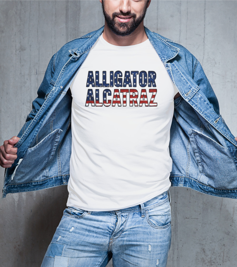 Alligator Alcatraz American Flag Patriotic Stars Stripes T-Shirt