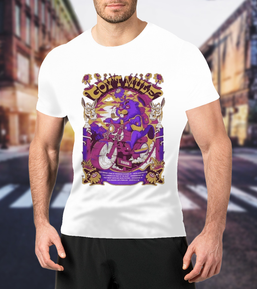 Gov't Mule Summer Tour 2026 Psychedelic Bear Riding Motorcycle Concert Dates And Locations T-Shirt