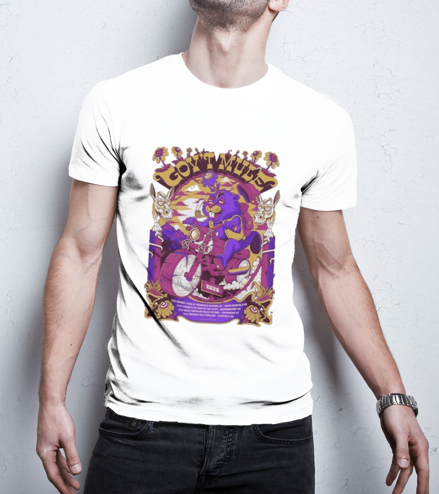 Gov't Mule Summer Tour 2026 Psychedelic Bear Riding Motorcycle Concert Dates And Locations T-Shirt
