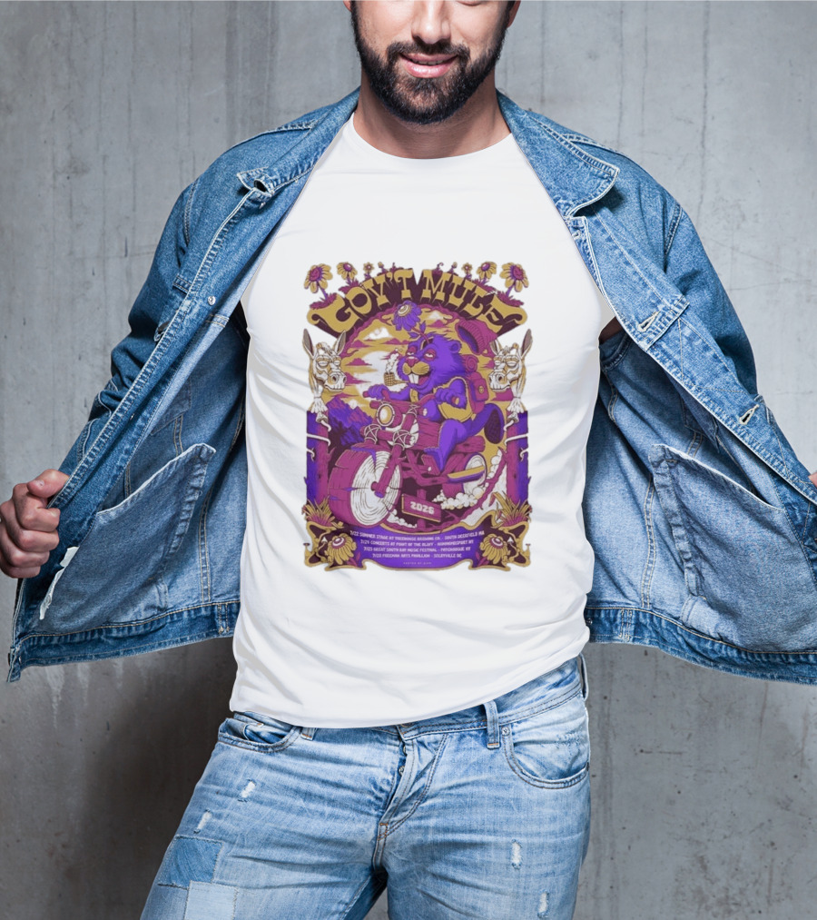 Gov't Mule Summer Tour 2026 Psychedelic Bear Riding Motorcycle Concert Dates And Locations T-Shirt