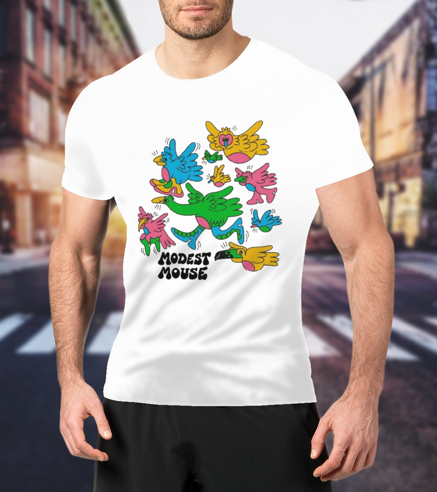Modest Mouse Colorful Birds Flock T-Shirt