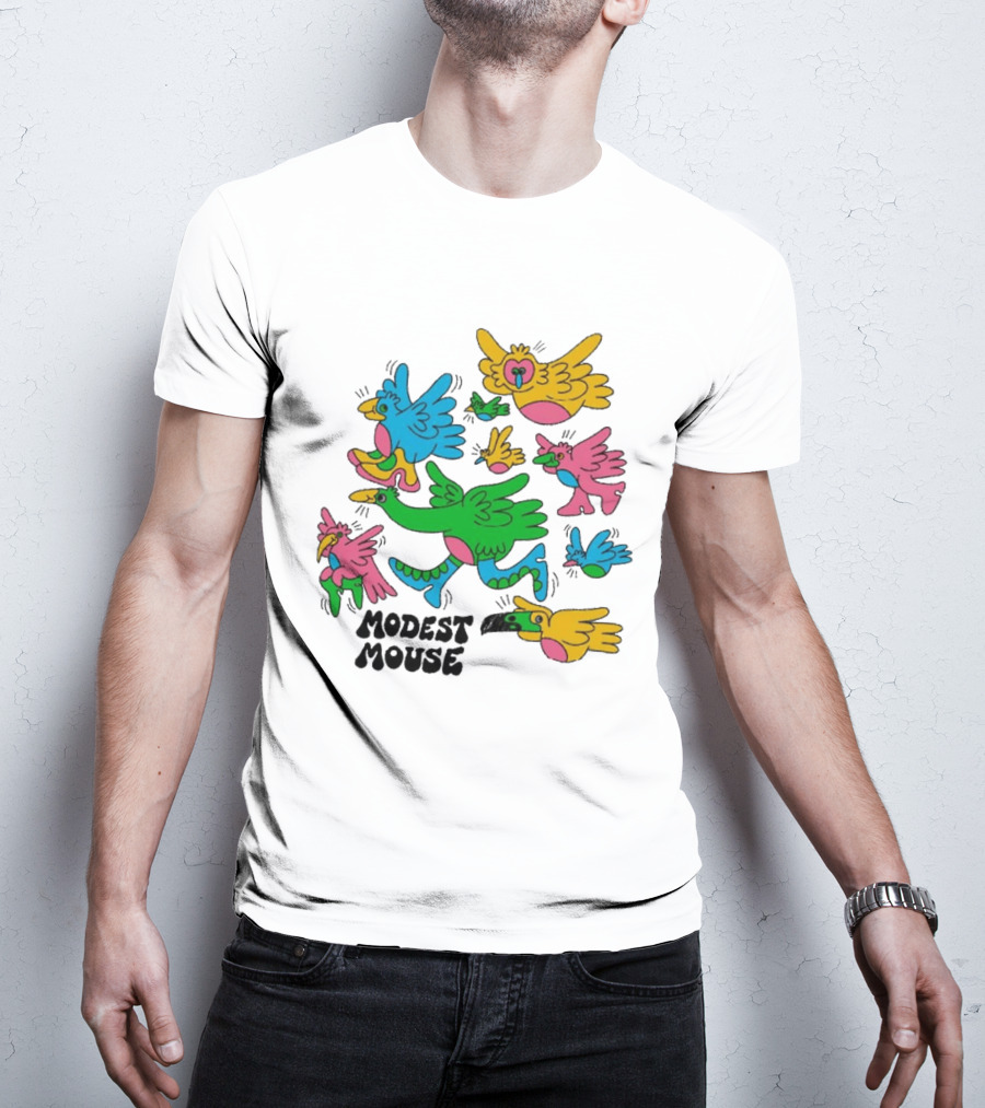 Modest Mouse Colorful Birds Flock T-Shirt