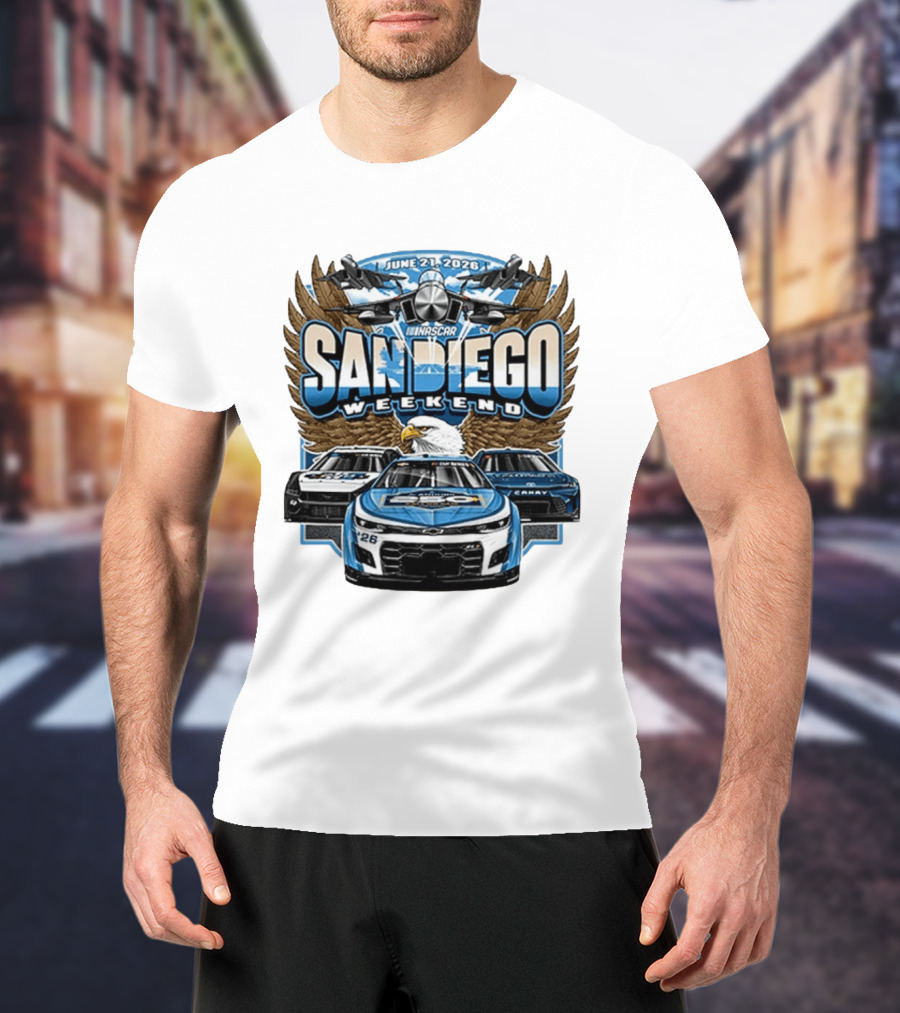 June 21 2026 NASCAR San Diego Weekend Americana Event Racing Cars And Eagle Wings T-Shirt
