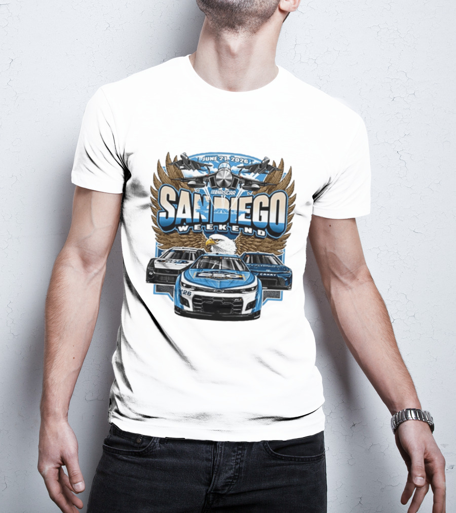 June 21 2026 NASCAR San Diego Weekend Americana Event Racing Cars And Eagle Wings T-Shirt