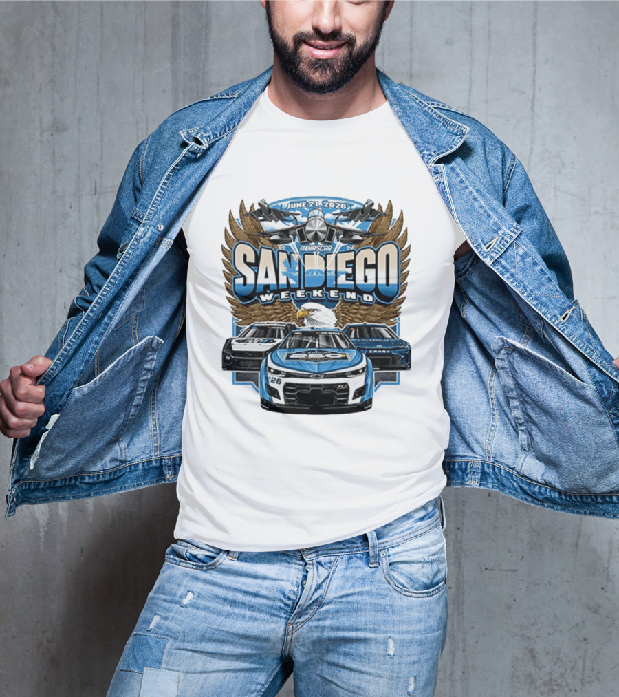 June 21 2026 NASCAR San Diego Weekend Americana Event Racing Cars And Eagle Wings T-Shirt