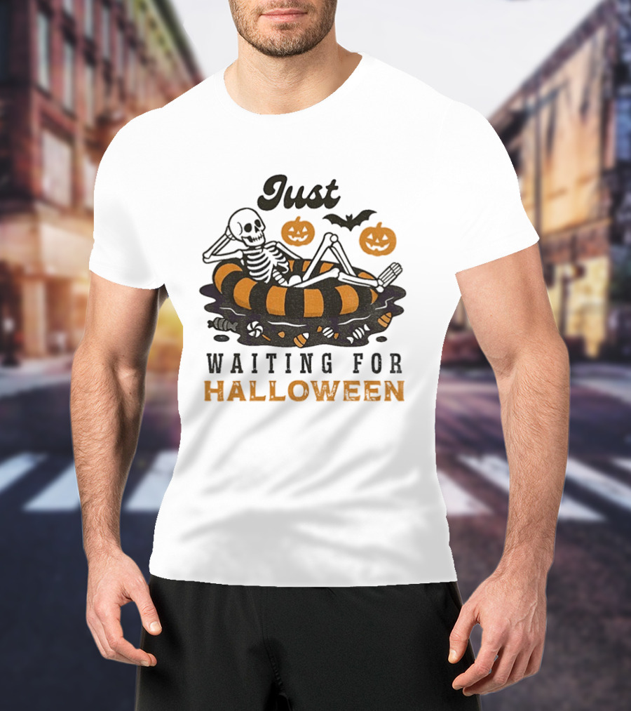 Just Waiting For Halloween Skeleton Beach 2025 T-Shirt