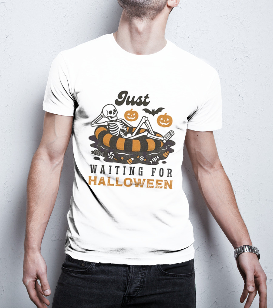Just Waiting For Halloween Skeleton Beach 2025 T-Shirt