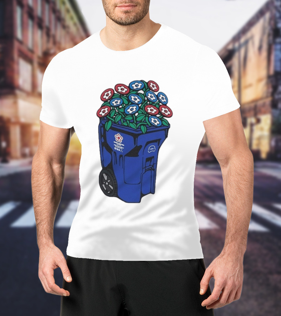 Vandy The Pink Trash Can Blue Recycling Bin Flowers T-Shirt