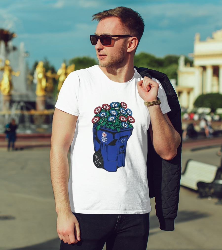 Vandy The Pink Trash Can Blue Recycling Bin Flowers T-Shirt