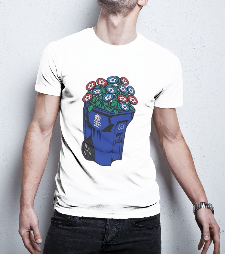 Vandy The Pink Trash Can Blue Recycling Bin Flowers T-Shirt