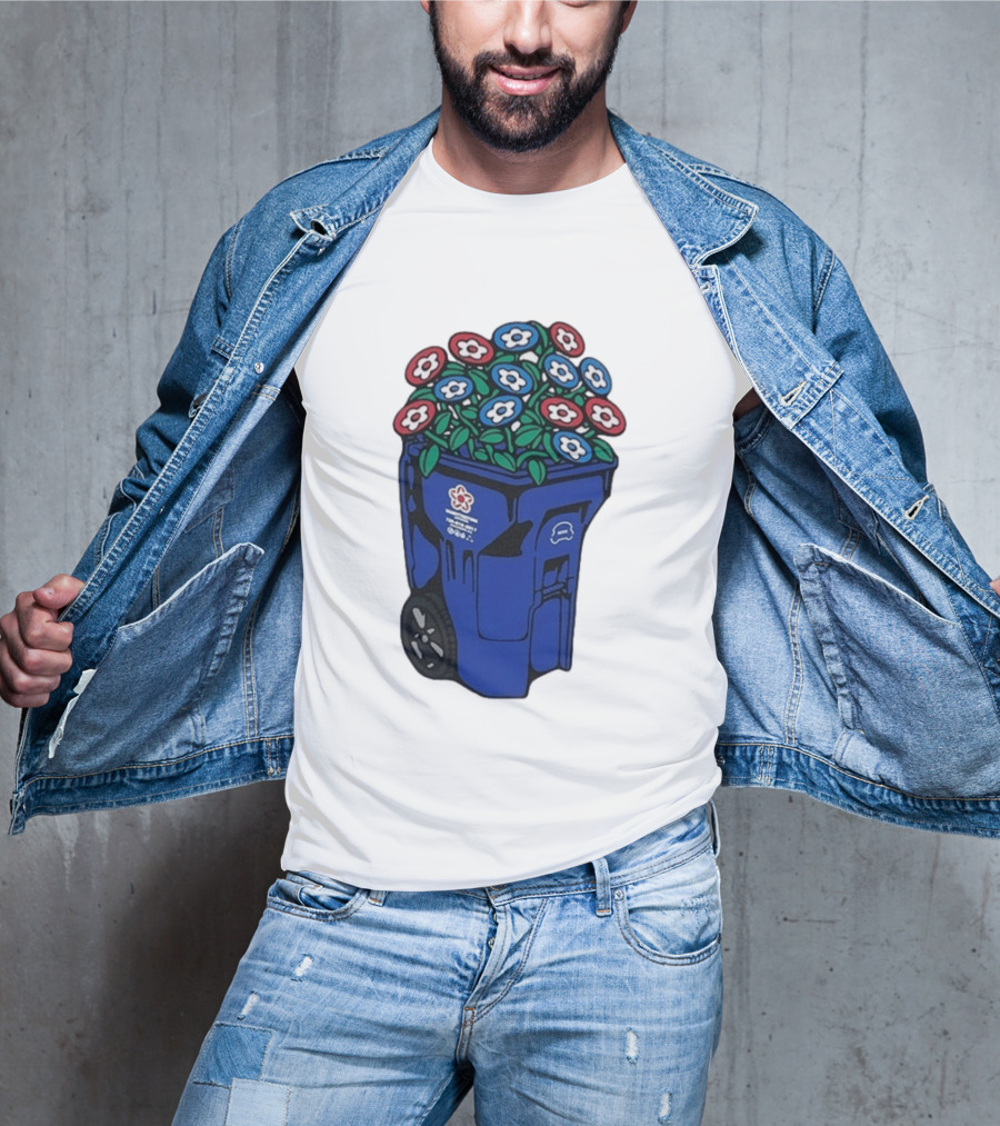 Vandy The Pink Trash Can Blue Recycling Bin Flowers T-Shirt