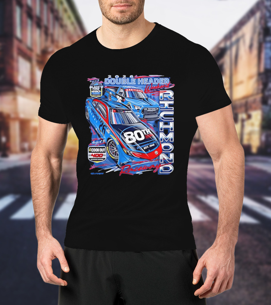 2026 Richmond Raceway Double Header Weekend 80th Anniversary Black Tire 250 Cook Out 400 T-Shirt