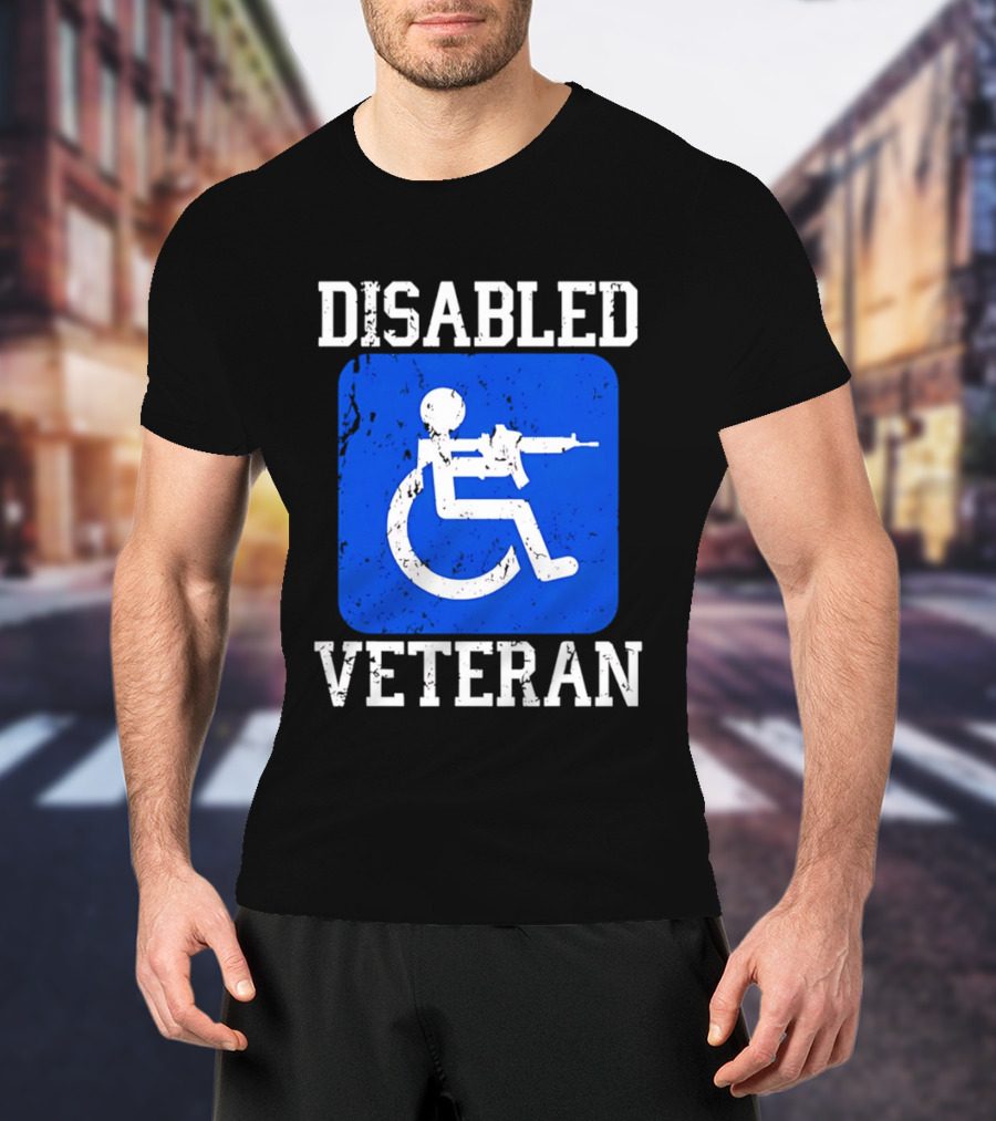 Disabled Veteran Blue Wheelchair Symbol With Gun T-Shirt