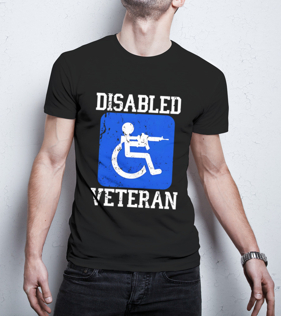 Disabled Veteran Blue Wheelchair Symbol With Gun T-Shirt