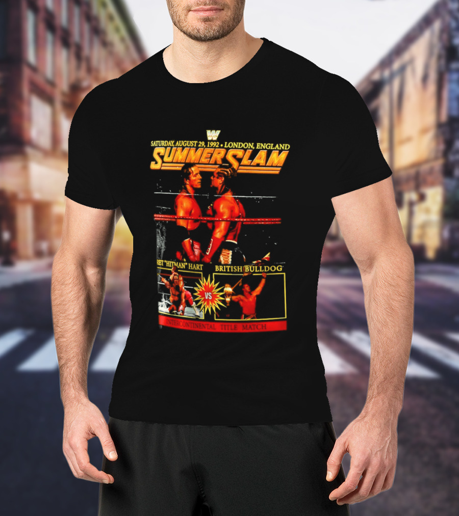 WWF SummerSlam 1992 Bret Hart Vs British Bulldog London England T-Shirt