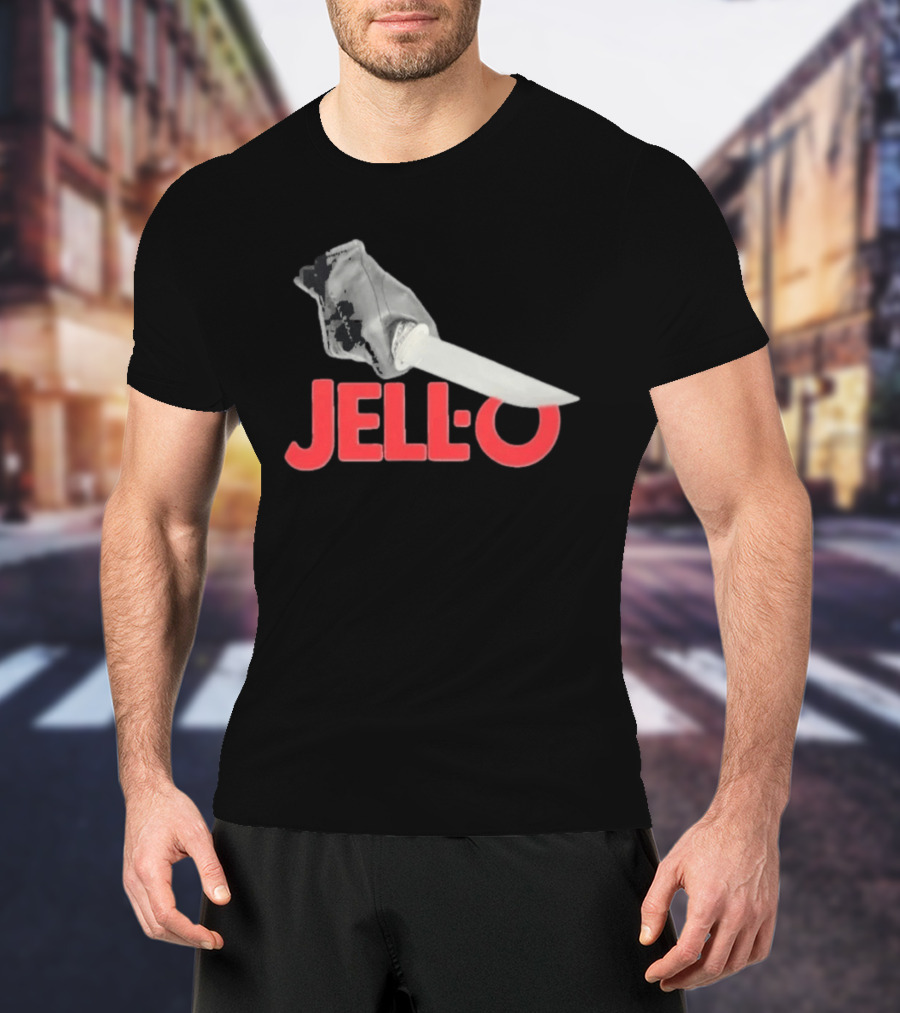 Jello Knife Red Oozing Text And Gloved Dagger T-Shirt
