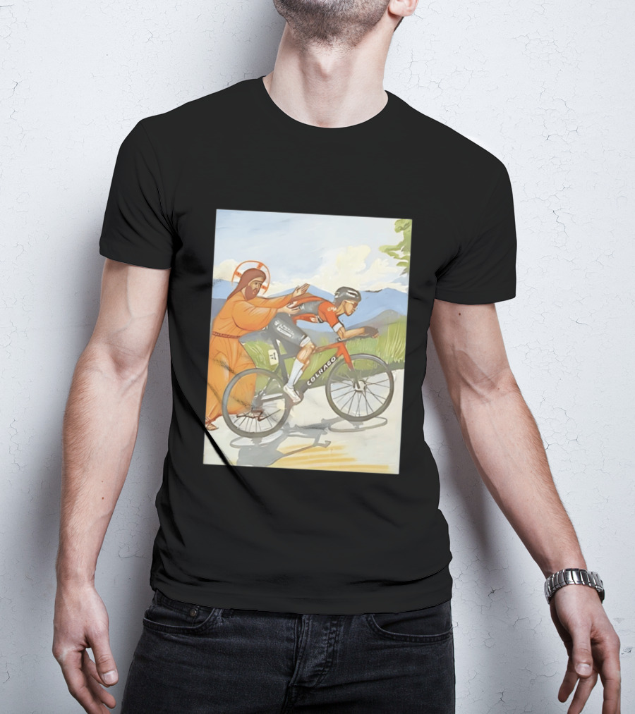 Jesus Gives Tadej Pogačar A Push Colnago Cycling T-Shirt