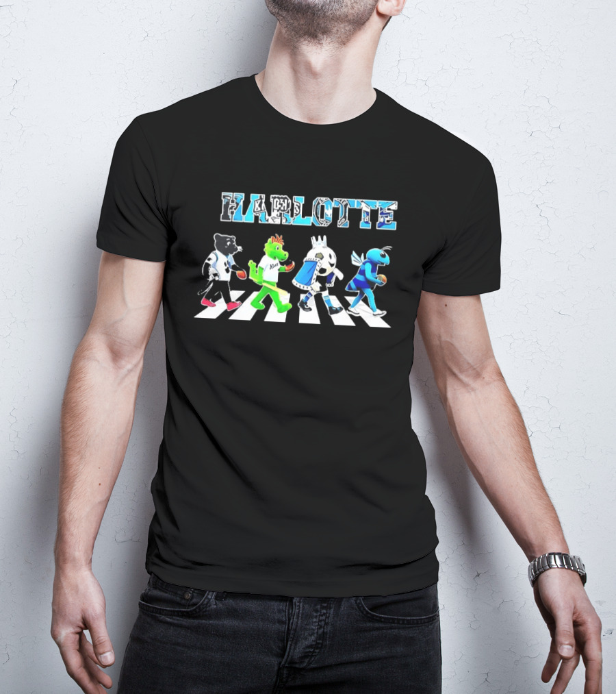 Charlotte Sports Teams Mascots Crossing Abbey Road T-Shirt