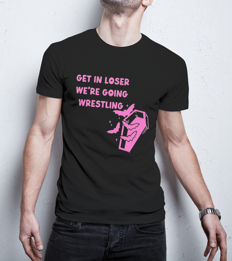Get In Loser We're Going Wrestling Coffin With Bats And Stars T-Shirt