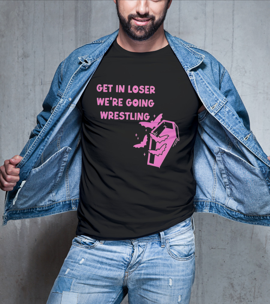Get In Loser We're Going Wrestling Coffin With Bats And Stars T-Shirt