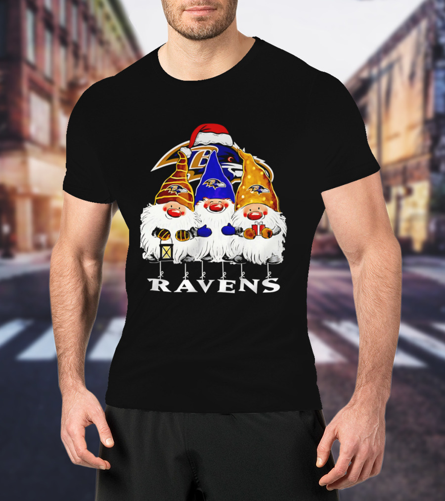 Gnomes Baltimore Ravens Christmas T-Shirt