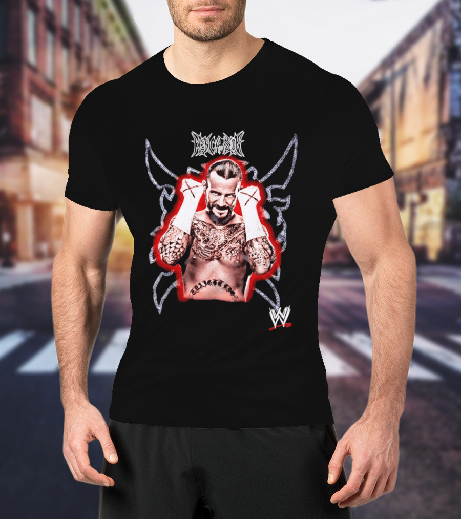 Ken Carson CM Punk WWE Logo Tattooed MMA Fighter T-Shirt