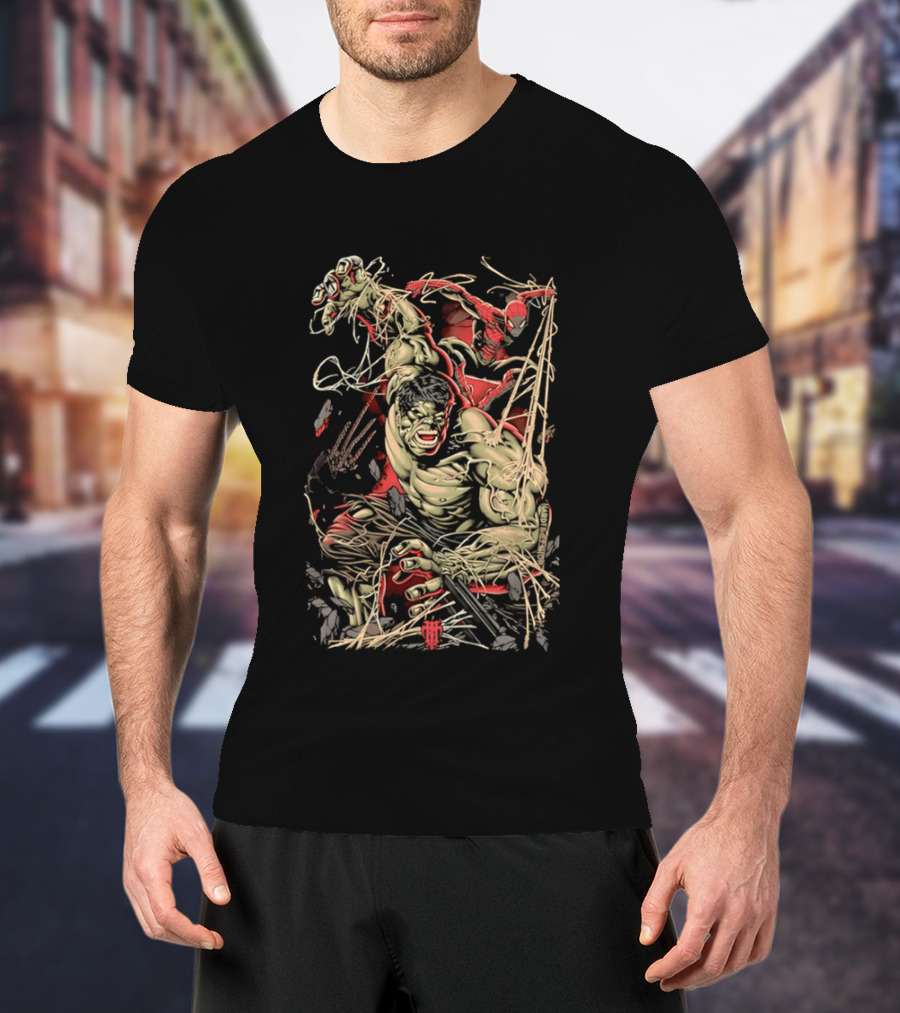 Marvel Hulk Spider Man Dynamic Action Scene T-Shirt