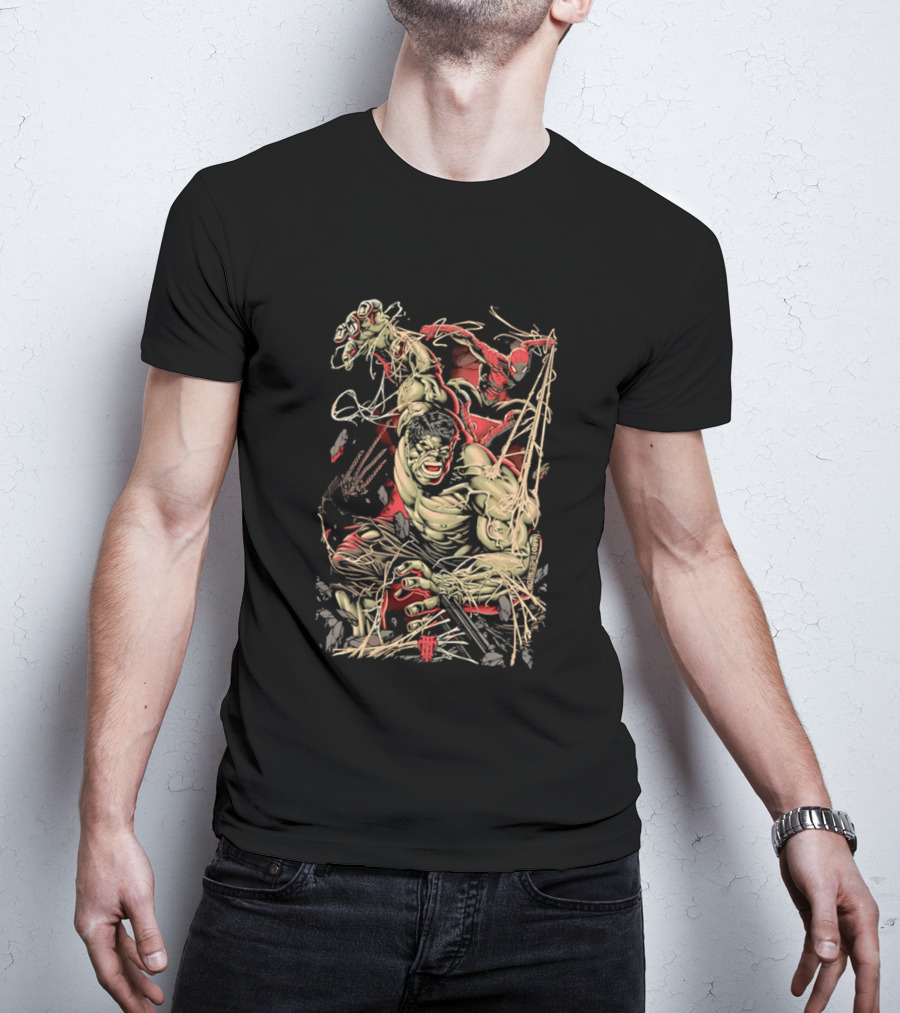 Marvel Hulk Spider Man Dynamic Action Scene T-Shirt
