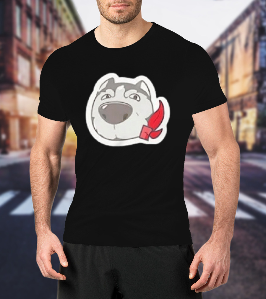Husky Dog With Red Bandana Puppy Cute Cartoon Face T-Shirt