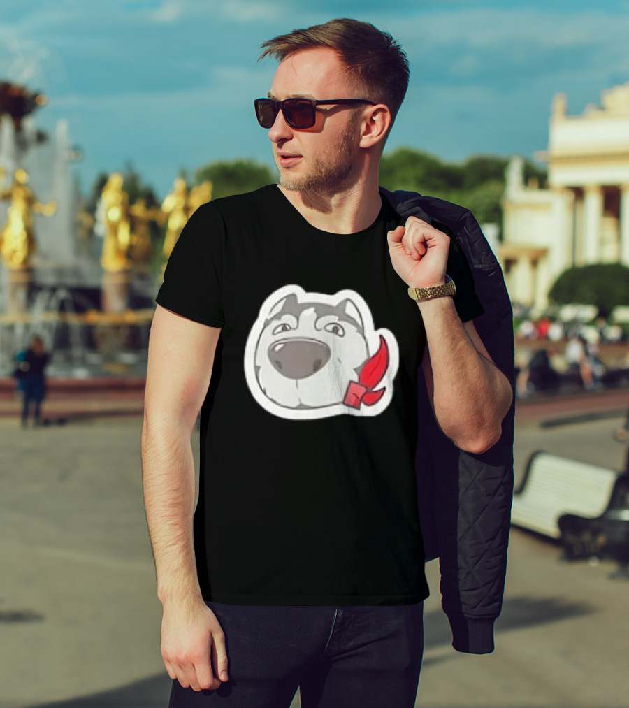Husky Dog With Red Bandana Puppy Cute Cartoon Face T-Shirt