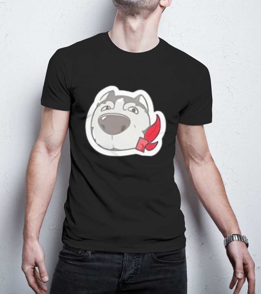 Husky Dog With Red Bandana Puppy Cute Cartoon Face T-Shirt