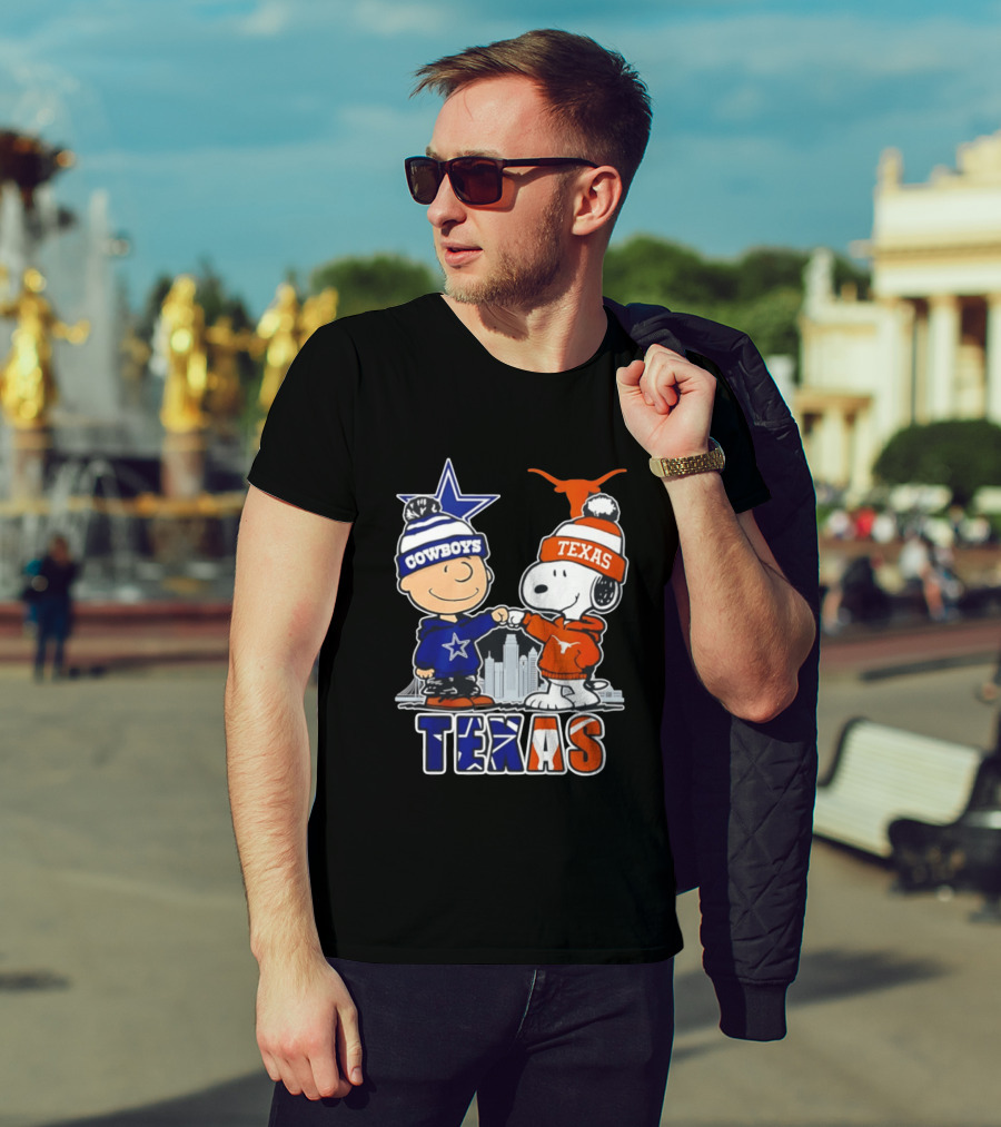 Dallas Cowboys Texas Longhorns Peanuts Characters Stadium Scene T-Shirt