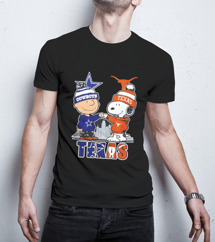 Dallas Cowboys Texas Longhorns Peanuts Characters Stadium Scene T-Shirt
