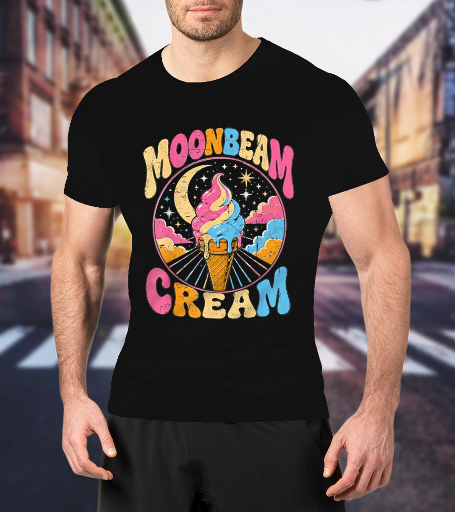 Moonbeam Cream Ice Cream Cone Crescent Moon And Stars T-Shirt