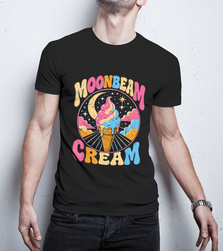 Moonbeam Cream Ice Cream Cone Crescent Moon And Stars T-Shirt