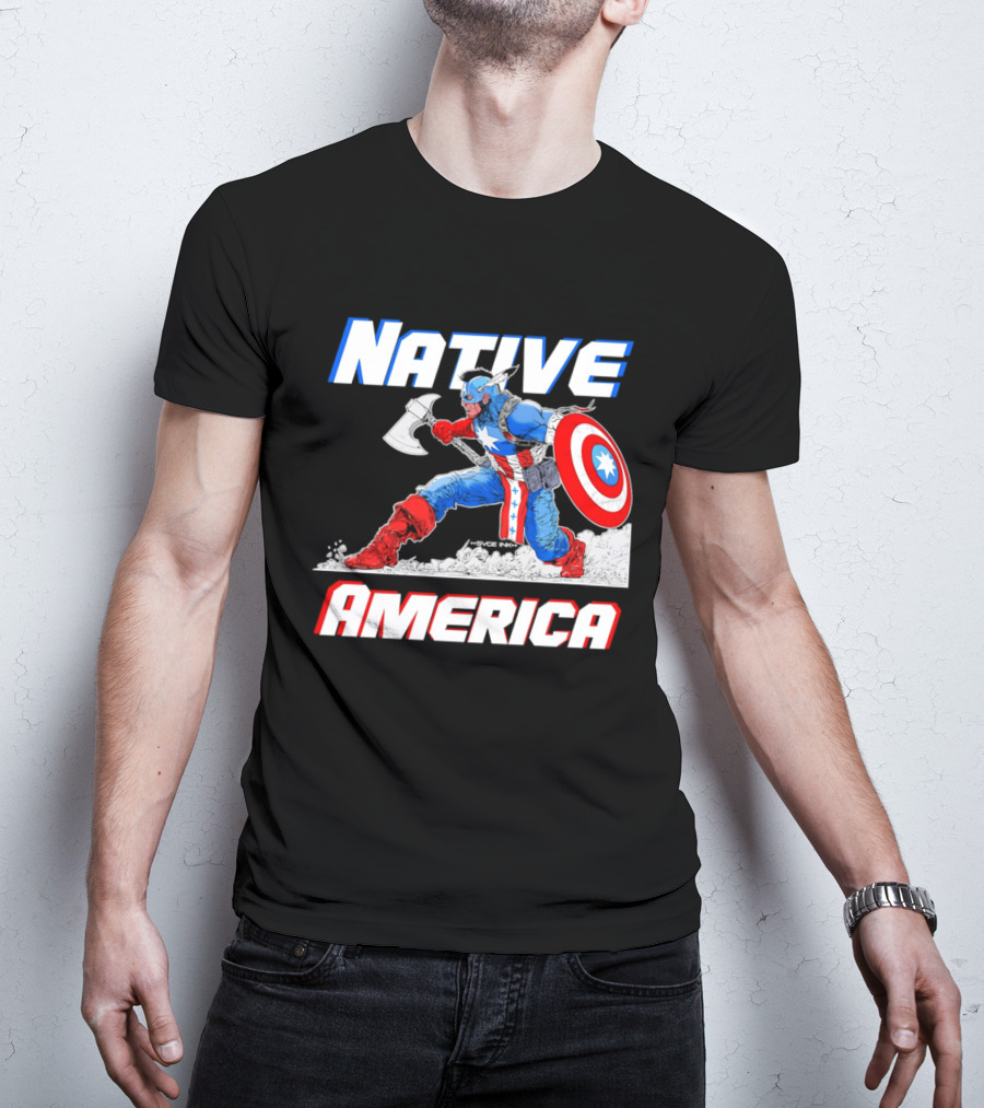 Native America Captain America Axe And Shield Hero T-Shirt