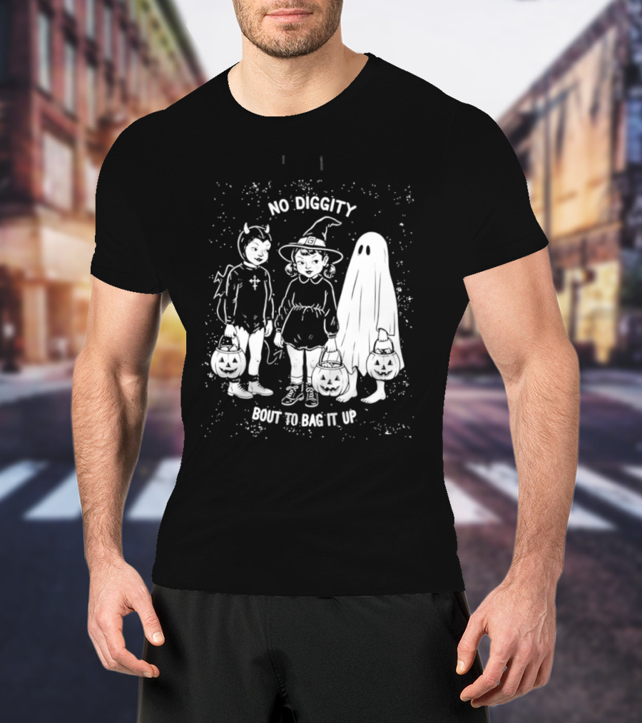 No Diggity Bout To Bag It Up Halloween Ghost Witch Devil Kids Spooky Season T-Shirt