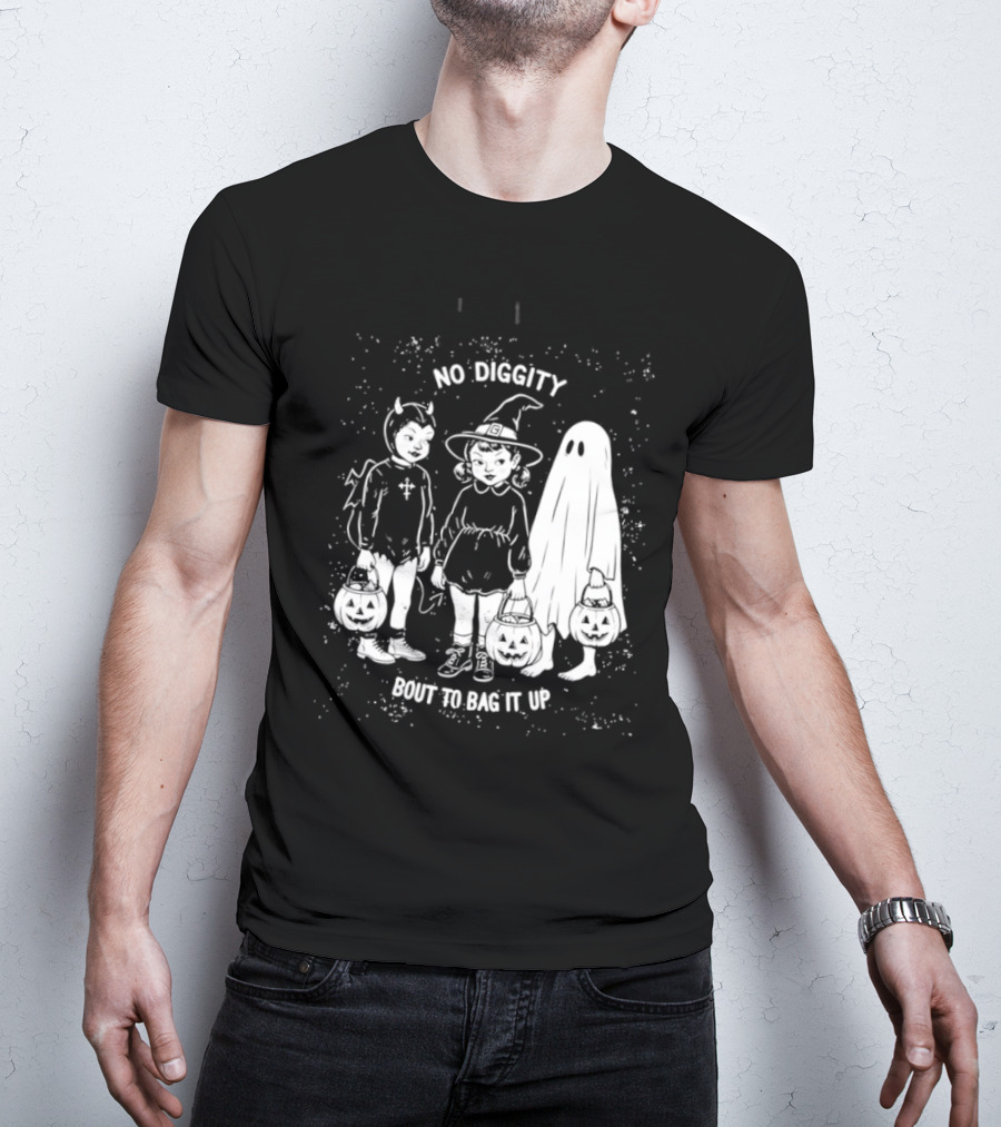 No Diggity Bout To Bag It Up Halloween Ghost Witch Devil Kids Spooky Season T-Shirt
