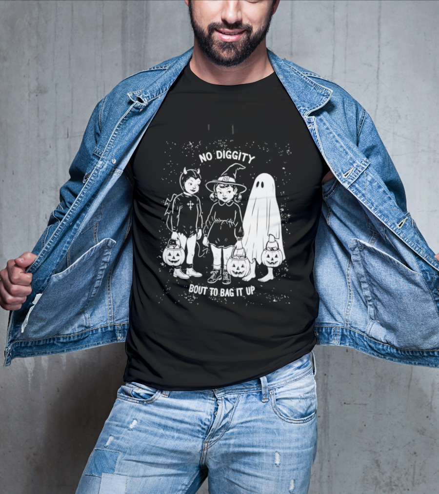No Diggity Bout To Bag It Up Halloween Ghost Witch Devil Kids Spooky Season T-Shirt
