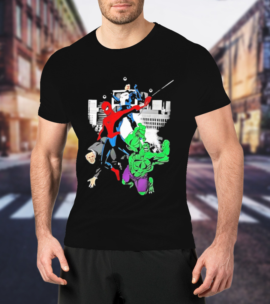 Spider Man The Punisher And The Hulk Marvel Comic Heroes Collage T-Shirt