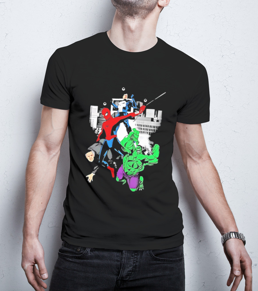 Spider Man The Punisher And The Hulk Marvel Comic Heroes Collage T-Shirt