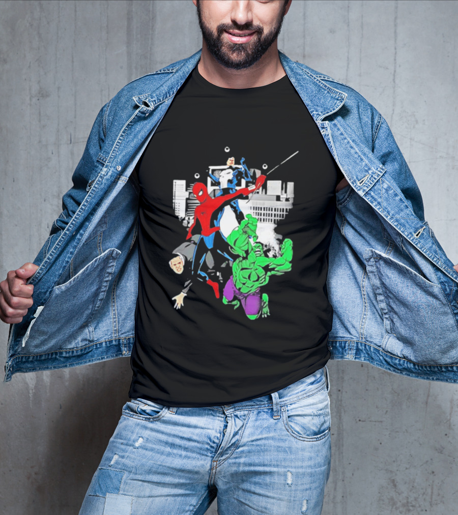 Spider Man The Punisher And The Hulk Marvel Comic Heroes Collage T-Shirt