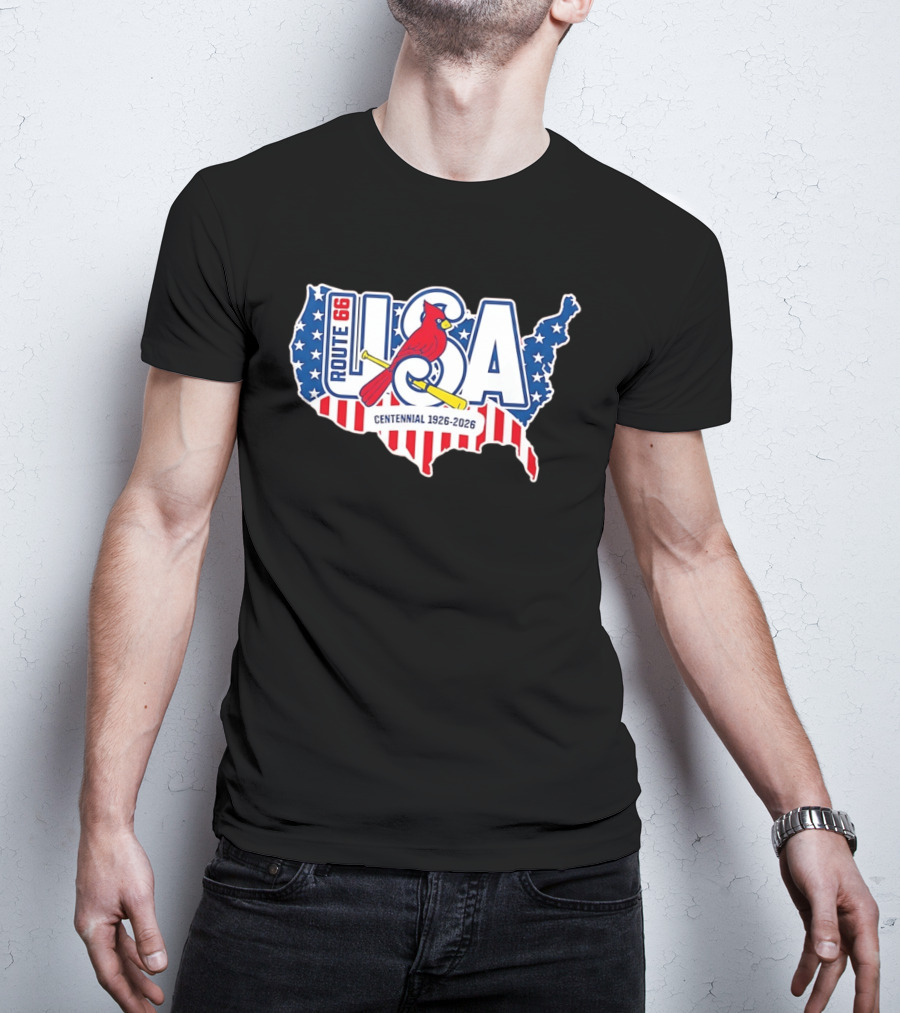 Route 66 USA Centennial 1926 2026 Springfield Cardinals T-Shirt