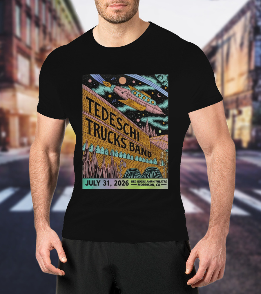 Tedeschi Trucks Band Red Rocks Concert July 31 2026 Morrison CO Spaceship T-Shirt