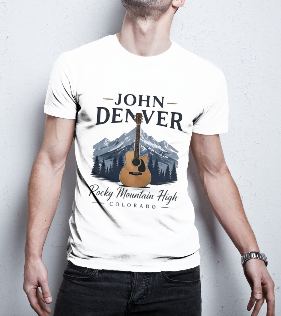 John Denver Rocky Mountain High Colorado Guitar Mountain Scene T-Shirt