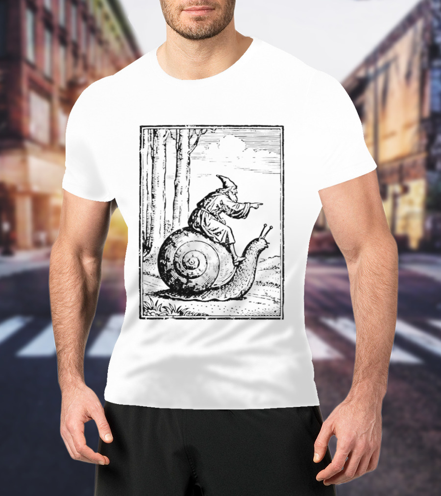 Medieval Snail Rider Wizard Woodcut Fantasy Enchantment T-Shirt