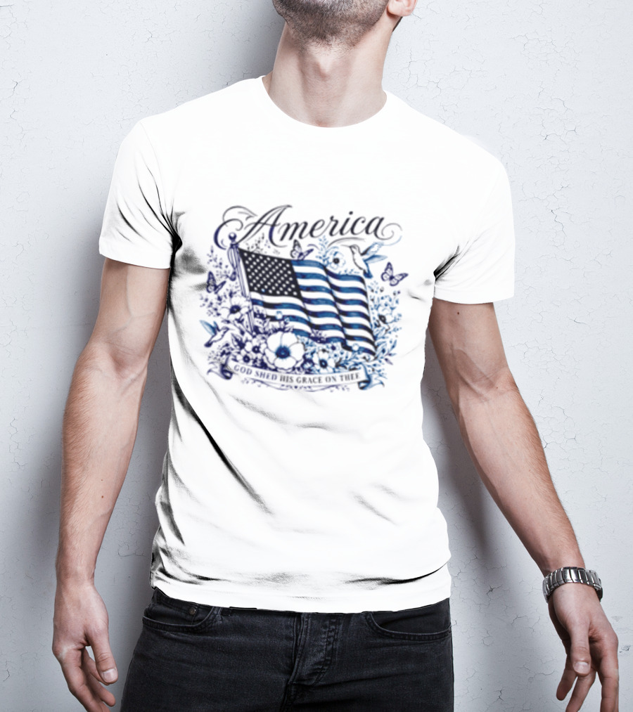 America God Shed His Grace On Thee Flag And Nature T-Shirt
