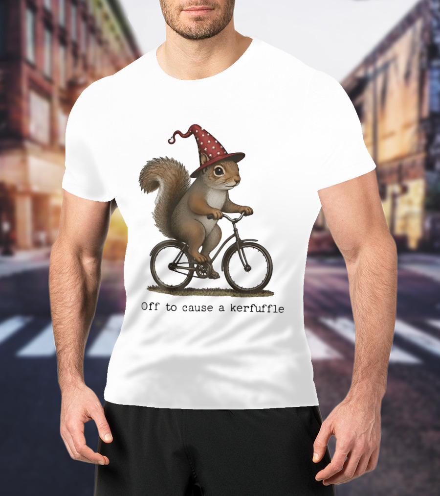 Squirrel In Wizard Hat Riding Bicycle Off To Cause A Kerfuffle T-Shirt
